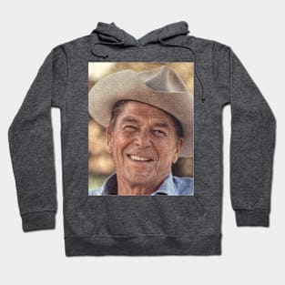 Ronald Reagan Cowboy Photo Daub Effect Hoodie